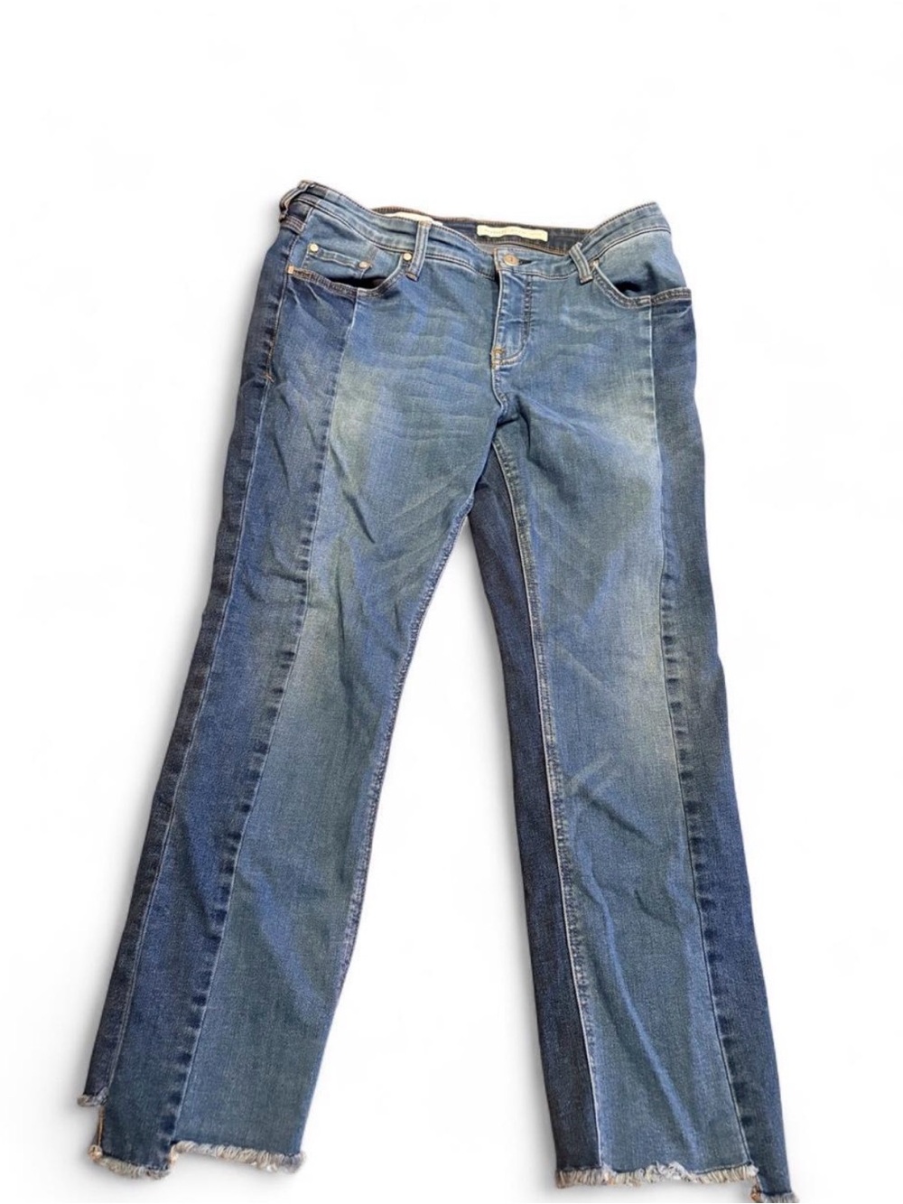 Pilcro Anthropologie Parallel 31 Petite Two-Tone Blue Skinny Jeans Raw Hem